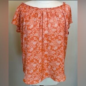 LC Lauren Conrad Peach Floral Print Flutter Short Sleeves Tie Back Top Size XL